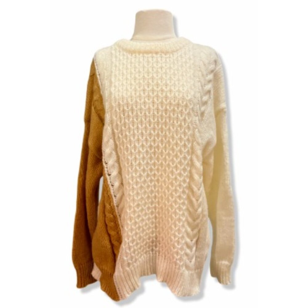 YWFG Cable Knit Long Sleeve Pullover Sweater